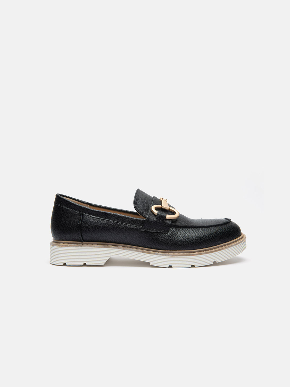 Moccasin with white bottom and gold clamp - BLACK