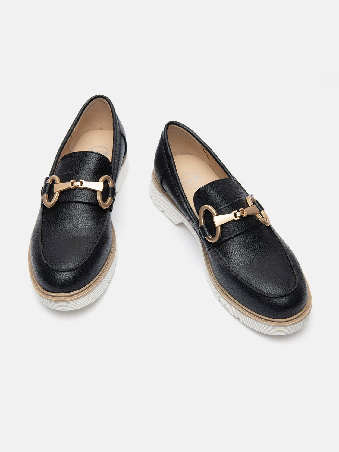 Moccasin with white bottom and gold clamp - BLACK