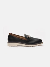 White bottom moccasin with horsebit - BLACK