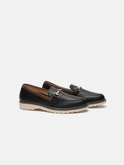 White bottom moccasin with horsebit - BLACK