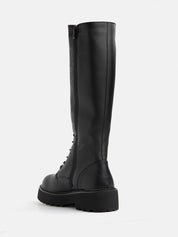 Lace-up boot with round toe and tank sole - BLACK