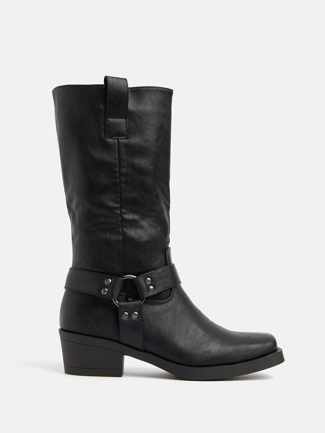 Country Boot with Side Cross Buckle - BLACK 