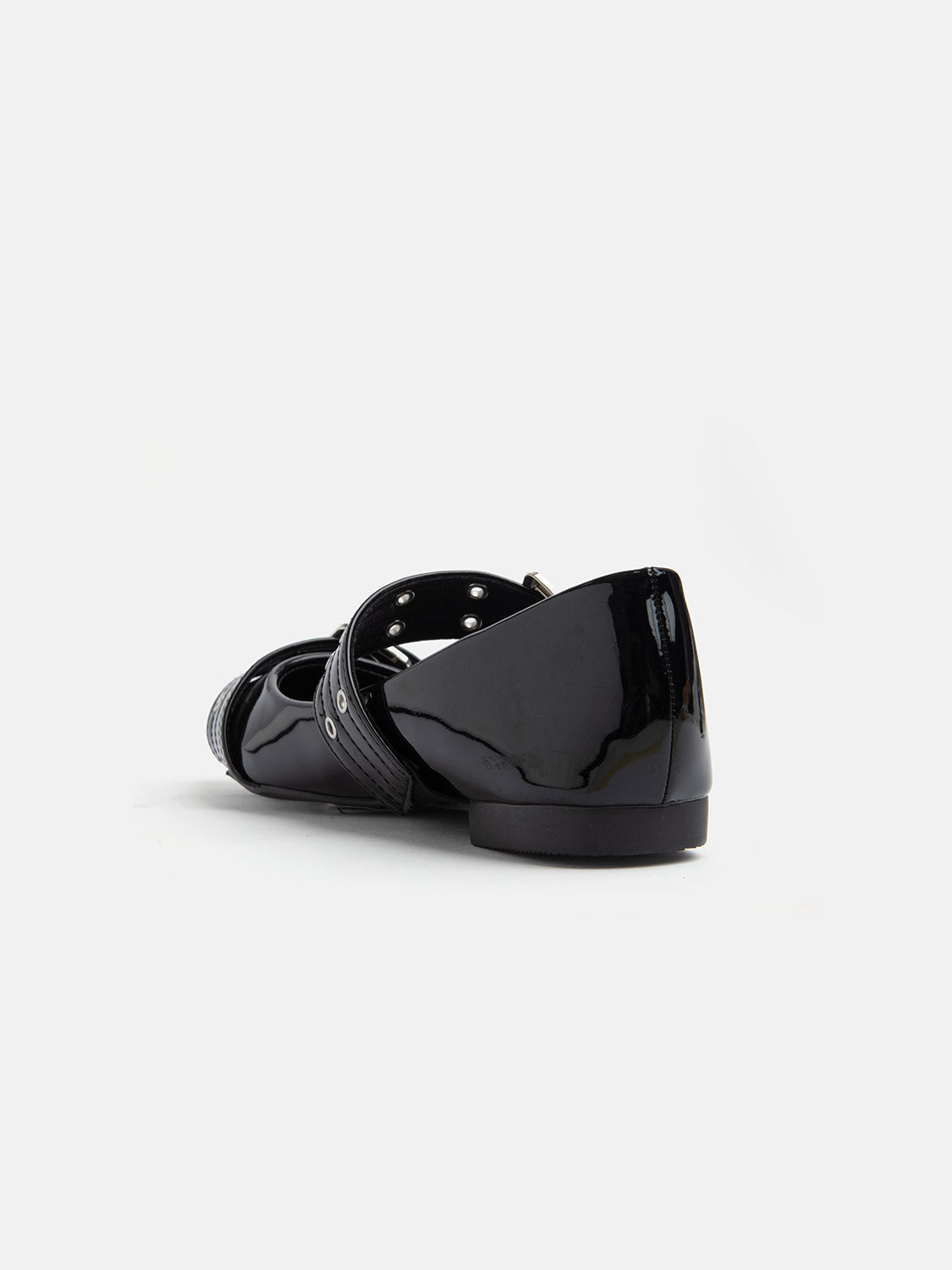 Patent leather flat ballerina with double buckle - BLACK