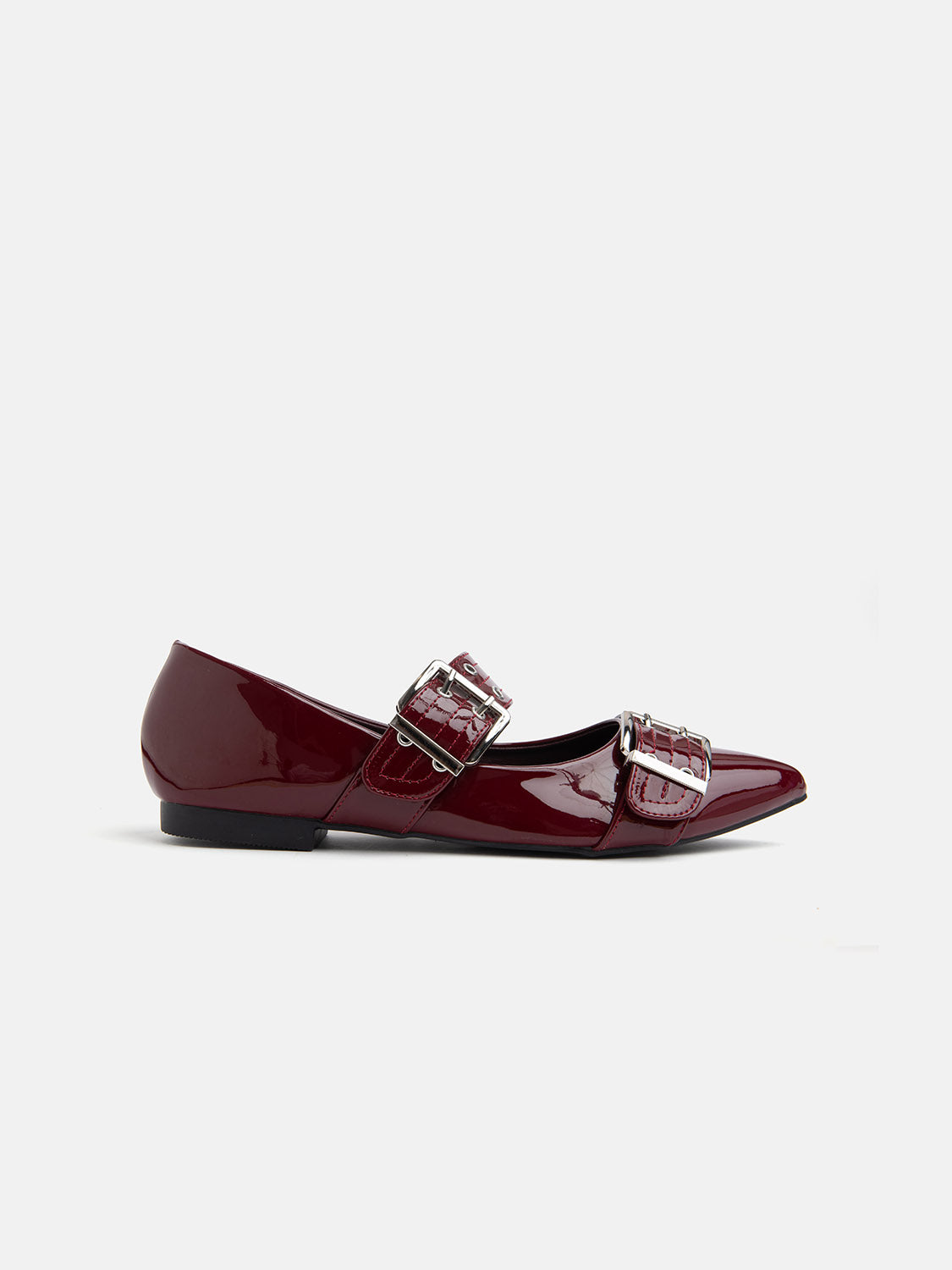 Patent leather flat ballerina with double buckle - BORDEAUX