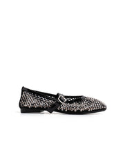 Ballerina trasparente con strass e cinturino - NERO