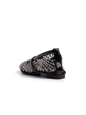 Ballerina trasparente con strass e cinturino - NERO