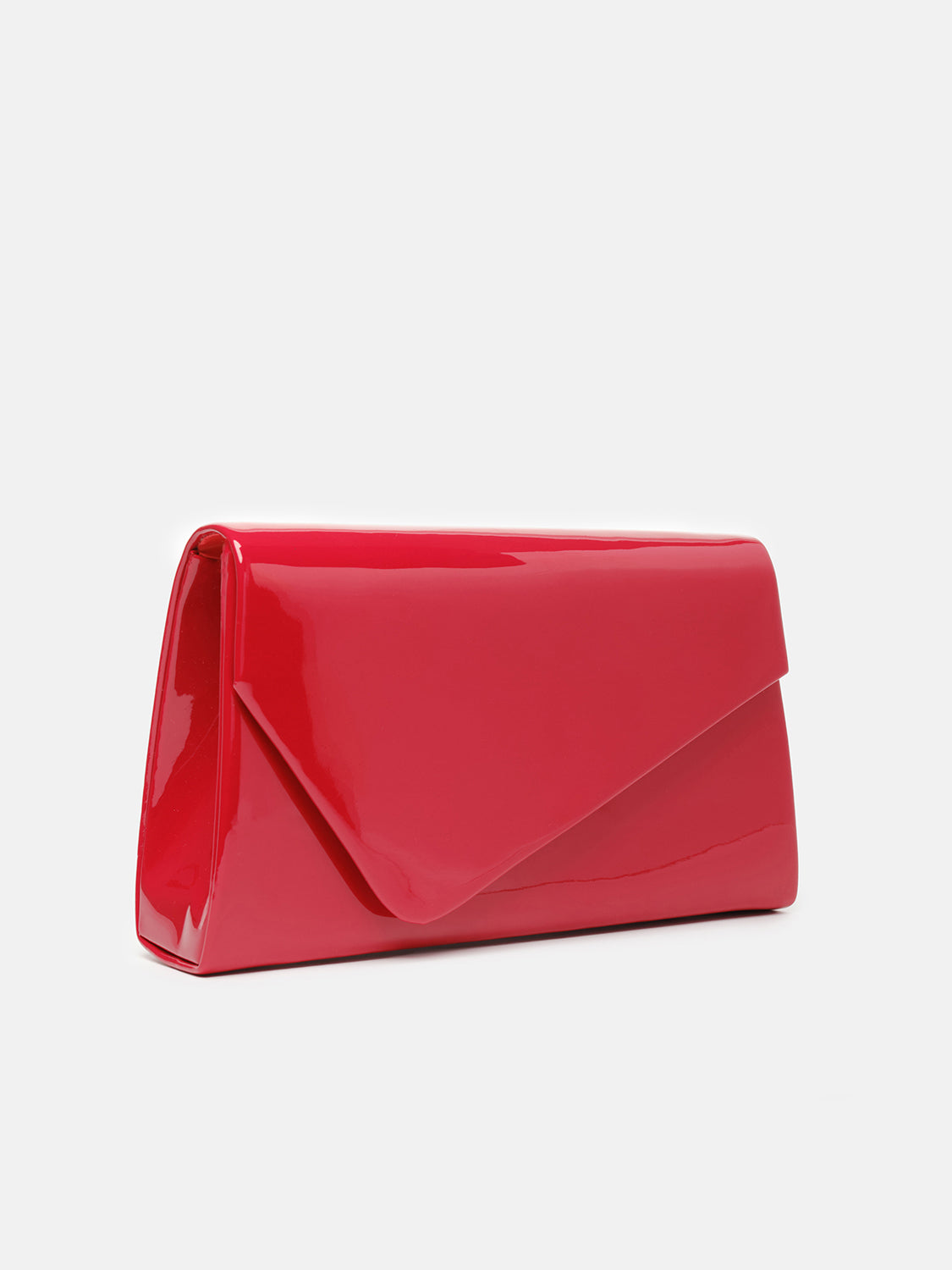 Rigid vinyl clutch bag with shoulder strap - RED