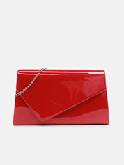 Rigid vinyl clutch bag with shoulder strap - RED