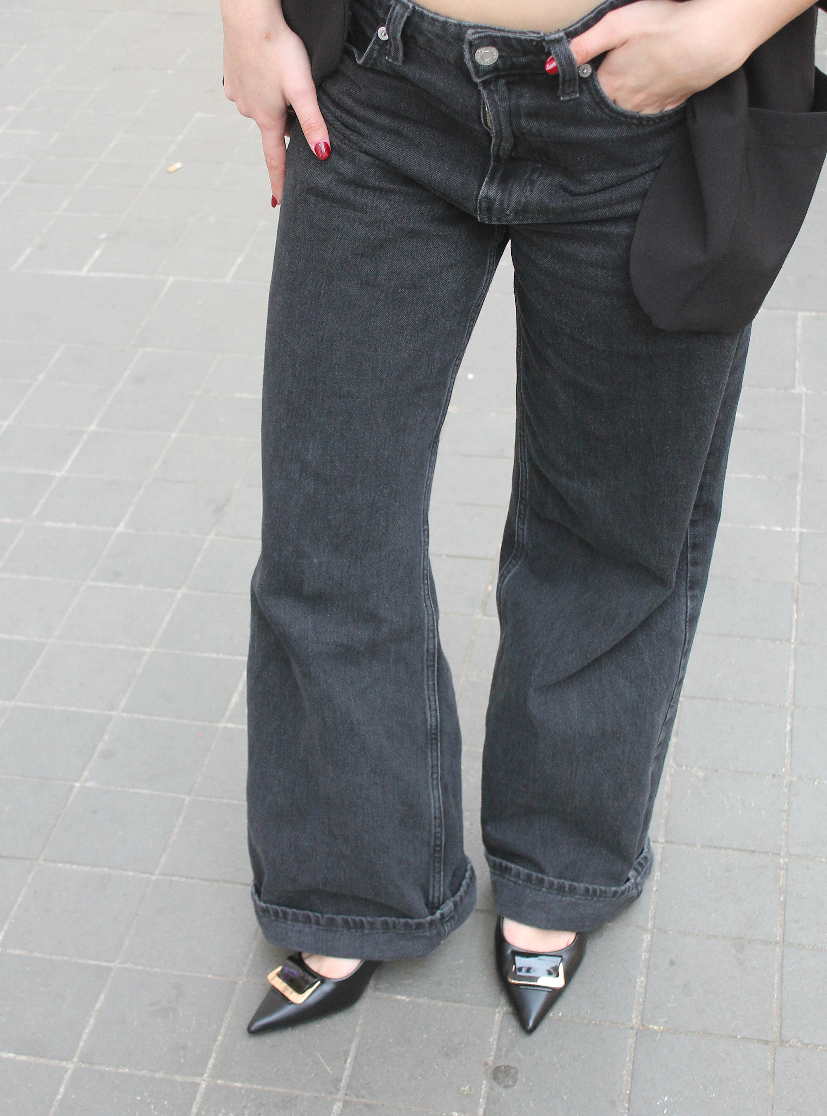 Slingback con maxi fibbia - NERO