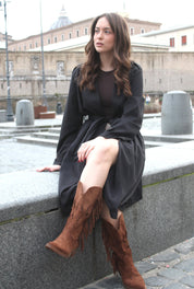 Texano traforato con frange - MARRONE