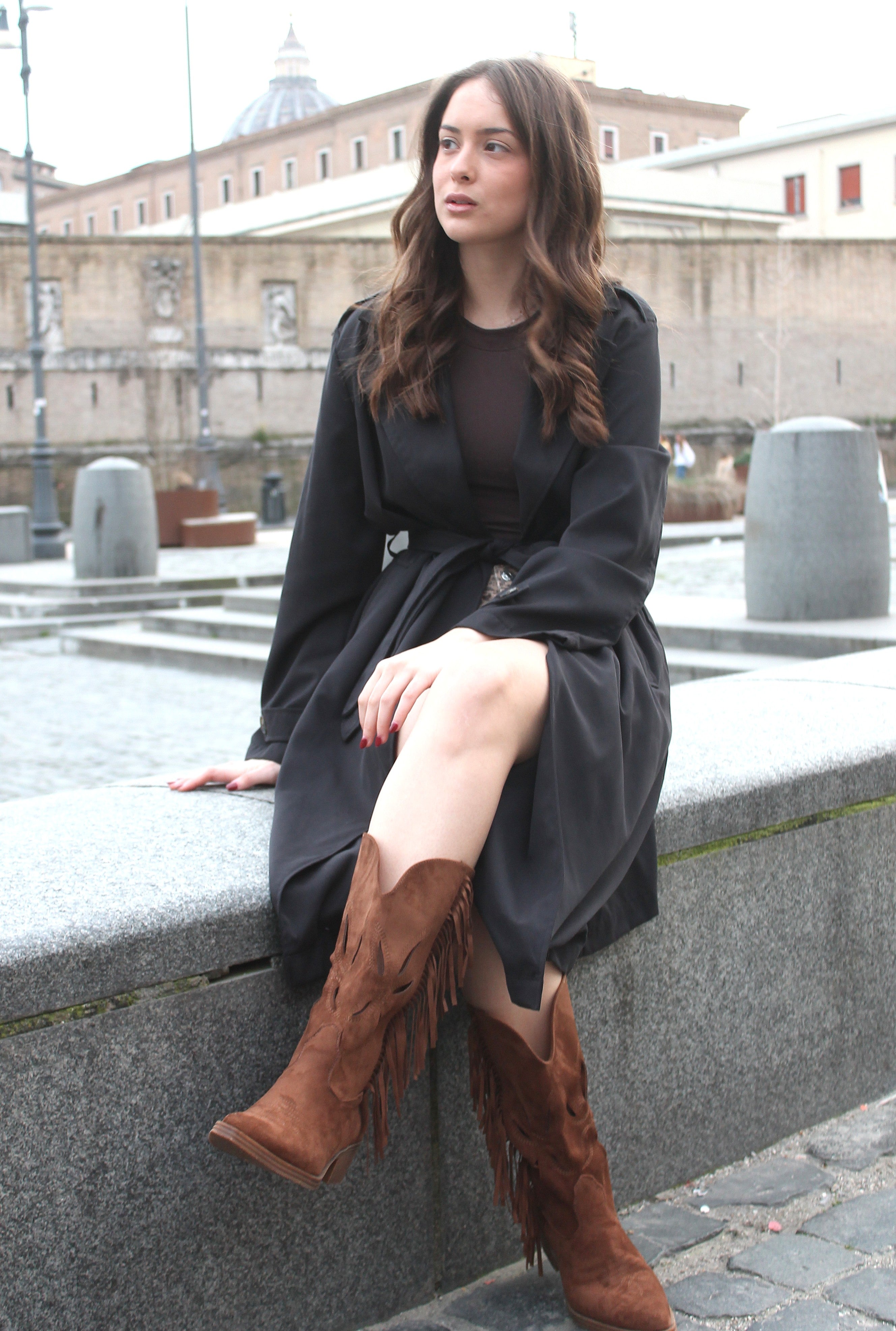 Texano traforato con frange - MARRONE