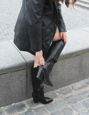 Texano traforato con gambale alto - NERO