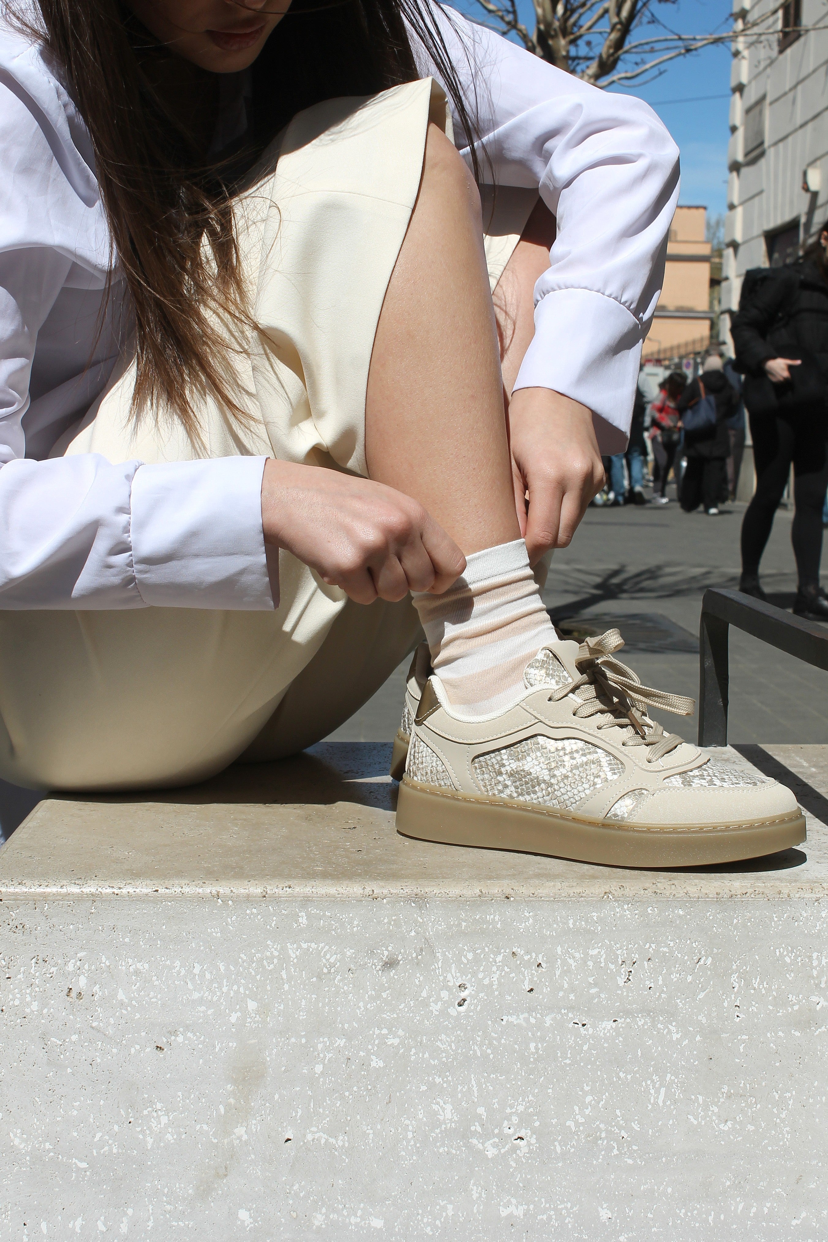 Sneaker bicolor pitonata - KHAKI