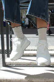 Two-texture urban sneakers with laces - WHITE