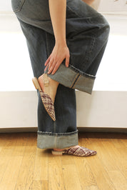 Chic two-tone fabric slingback - BEIGE