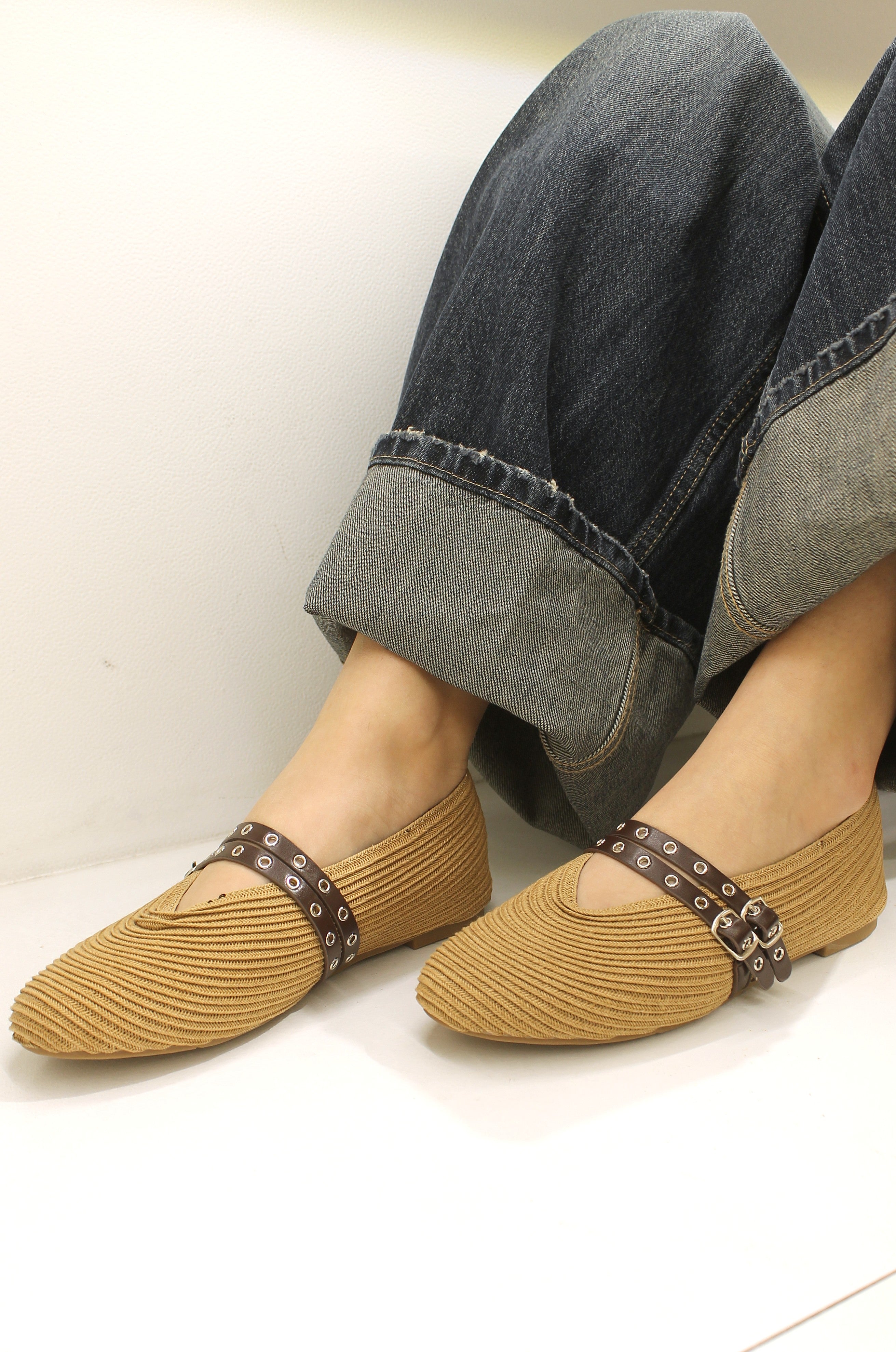 Ballerina rock-edge con punta stondata - KHAKI