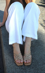 Mules with glow straps and block heel - KHAKI
