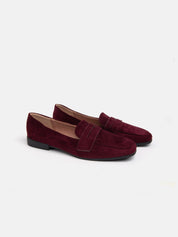 Square Toe Moccasin in Faux Suede - BORDEAUX