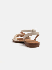 Sandal with strap and band with fabric pattern - BEIGE