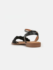 Sandal with strap and band with fabric pattern - BLACK