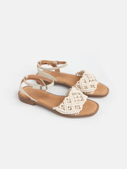 Sandalo con cinturino e fascia con motivo in tessuto - BIANCO