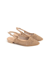 Slingback con tomaia ricamata - KHAKI