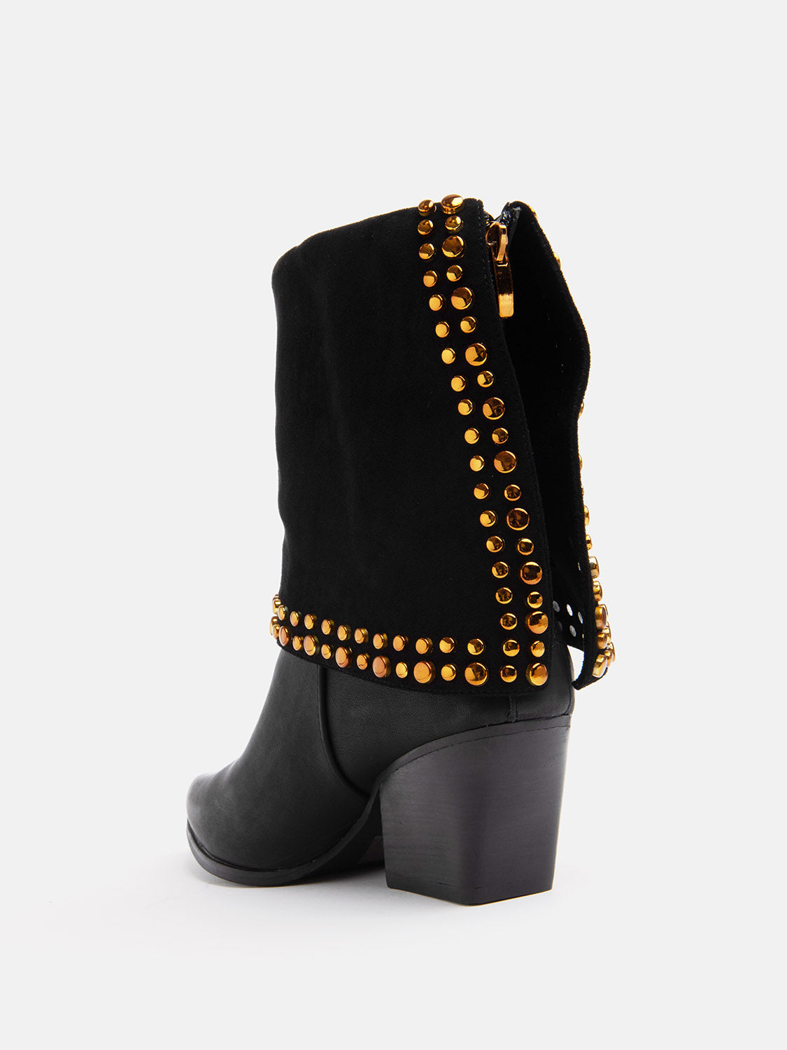 Boot with cuff and gold studs - BLACK