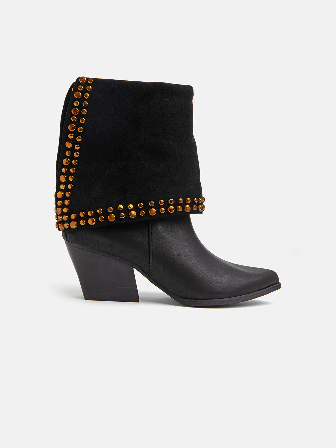 Boot with cuff and gold studs - BLACK