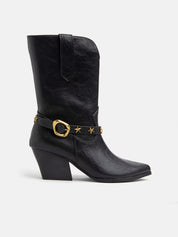 Texan with strap and 10 cm heel - BLACK