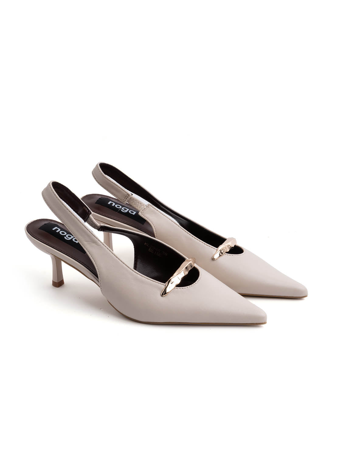 Slingback con dettaglio oro e tacco spillo - BEIGE