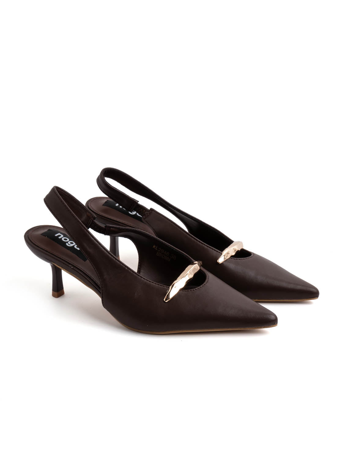 Slingback con dettaglio oro e tacco spillo - MARRONE