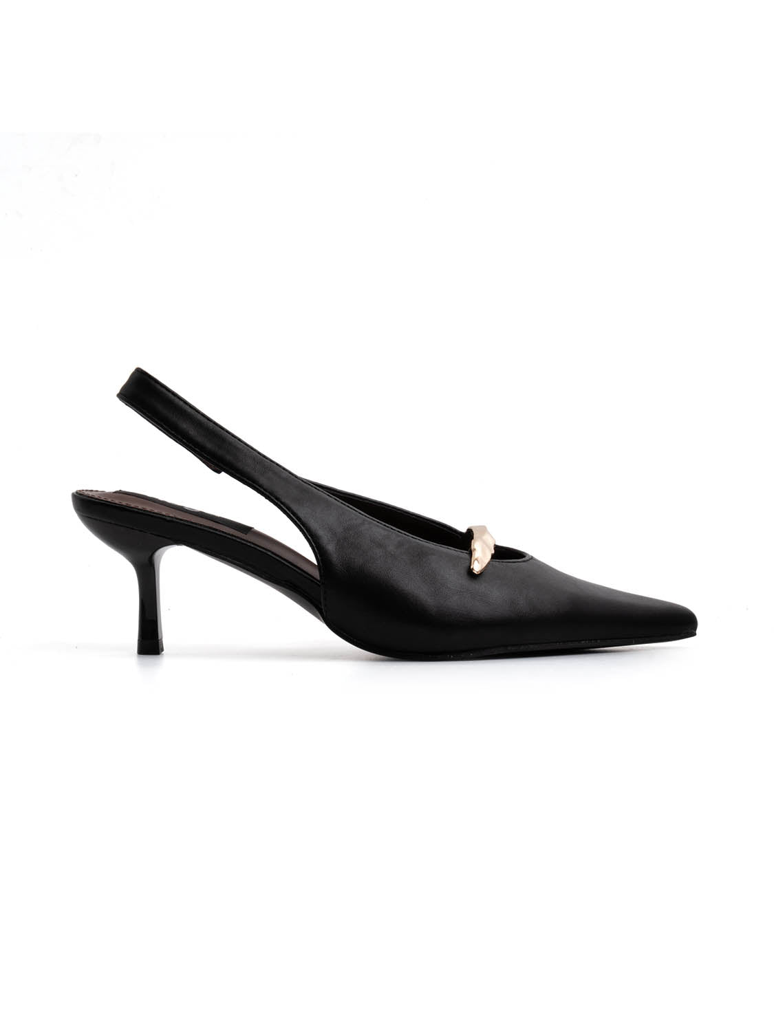 Slingback con dettaglio oro e tacco spillo - NERO