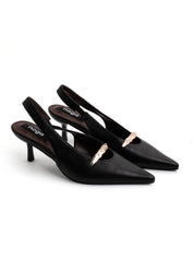 Slingback con dettaglio oro e tacco spillo - NERO