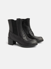 Ankle boot with penny band, square heel and side elastics - BLACK