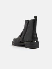 Ankle boot with elastic, penny band and stud detail - BLACK