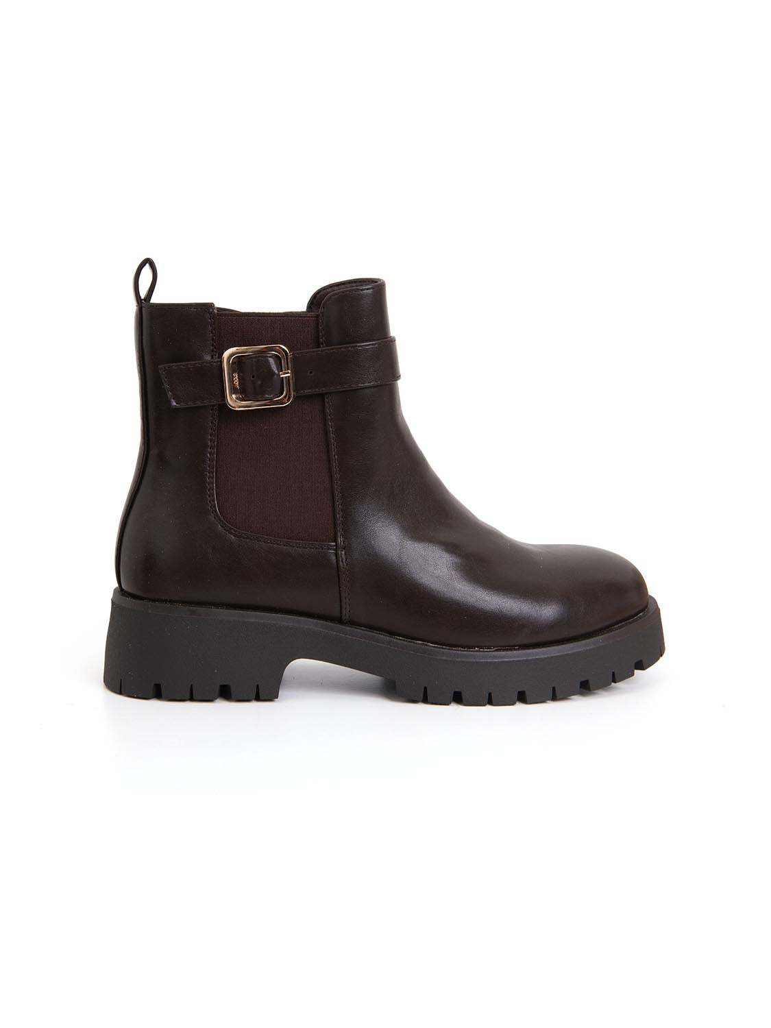 Stivaletto biker con fibbia in vera pelle - MARRONE