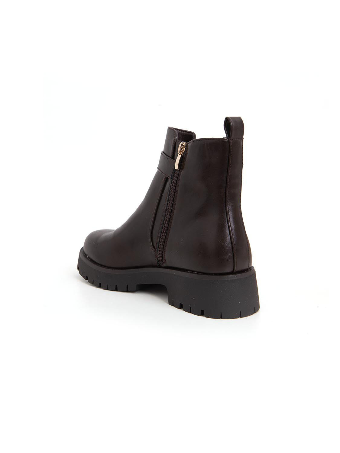 Stivaletto biker con fibbia in vera pelle - MARRONE