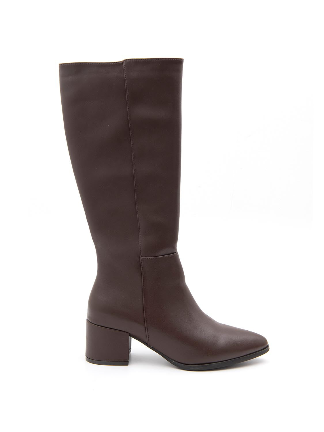 Stivale liscio in vera pelle - MARRONE