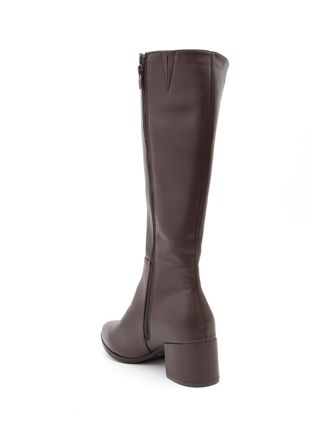 Stivale liscio in vera pelle - MARRONE