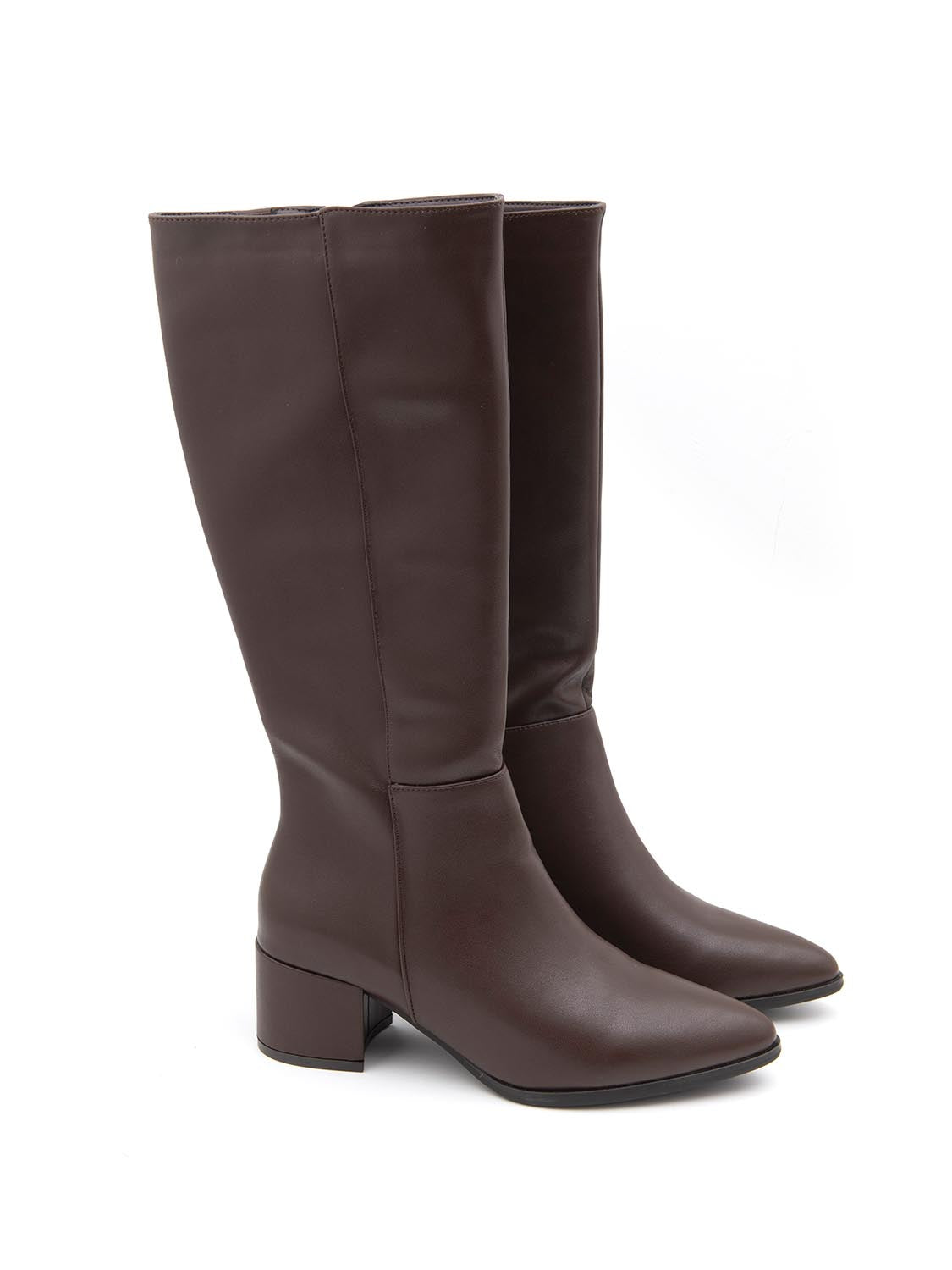 Stivale liscio in vera pelle - MARRONE
