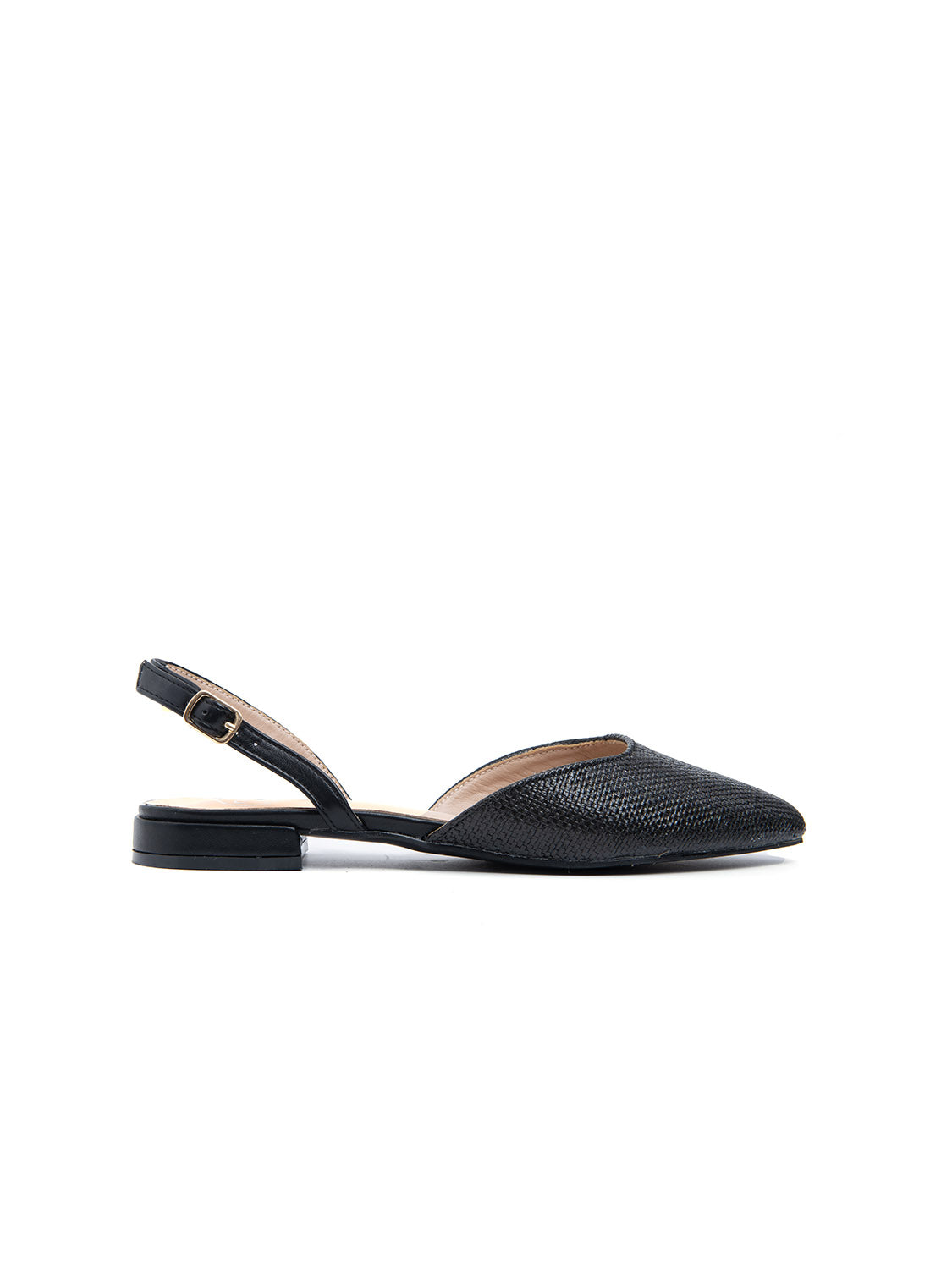 Slingback a punta in simil rafia - NERO