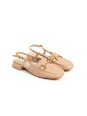 Slingback with square toe and clamp - BEIGE