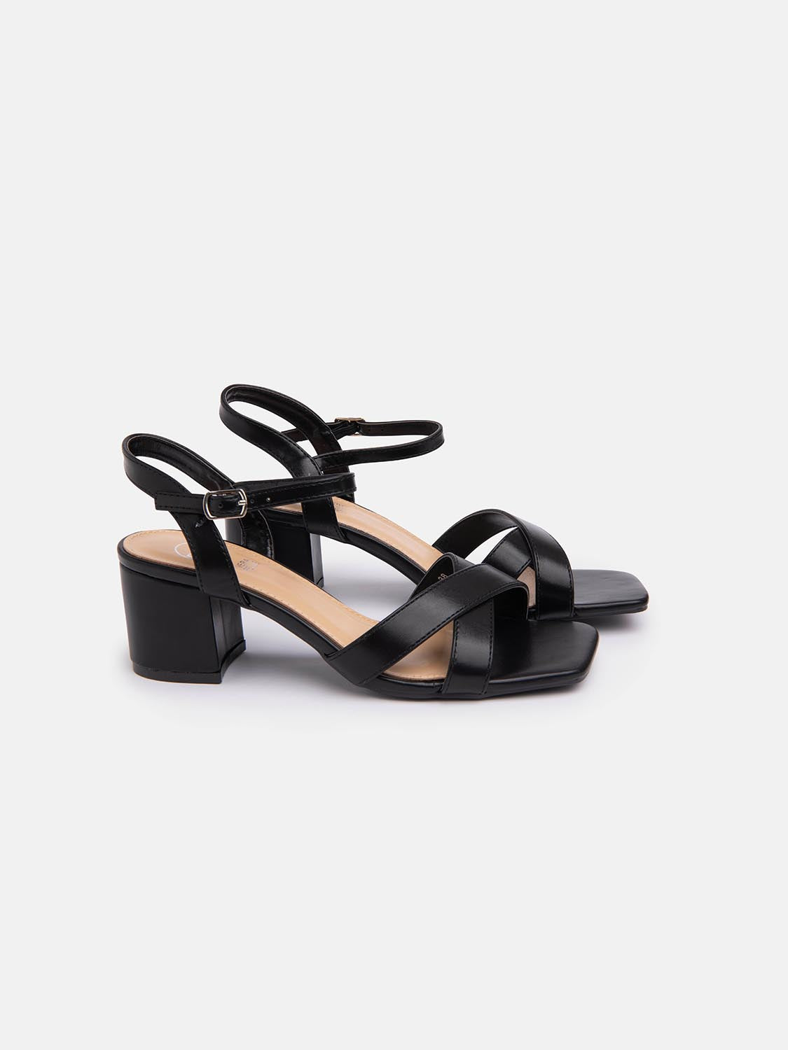 Sandal with crossed straps and wide heel - BLACK