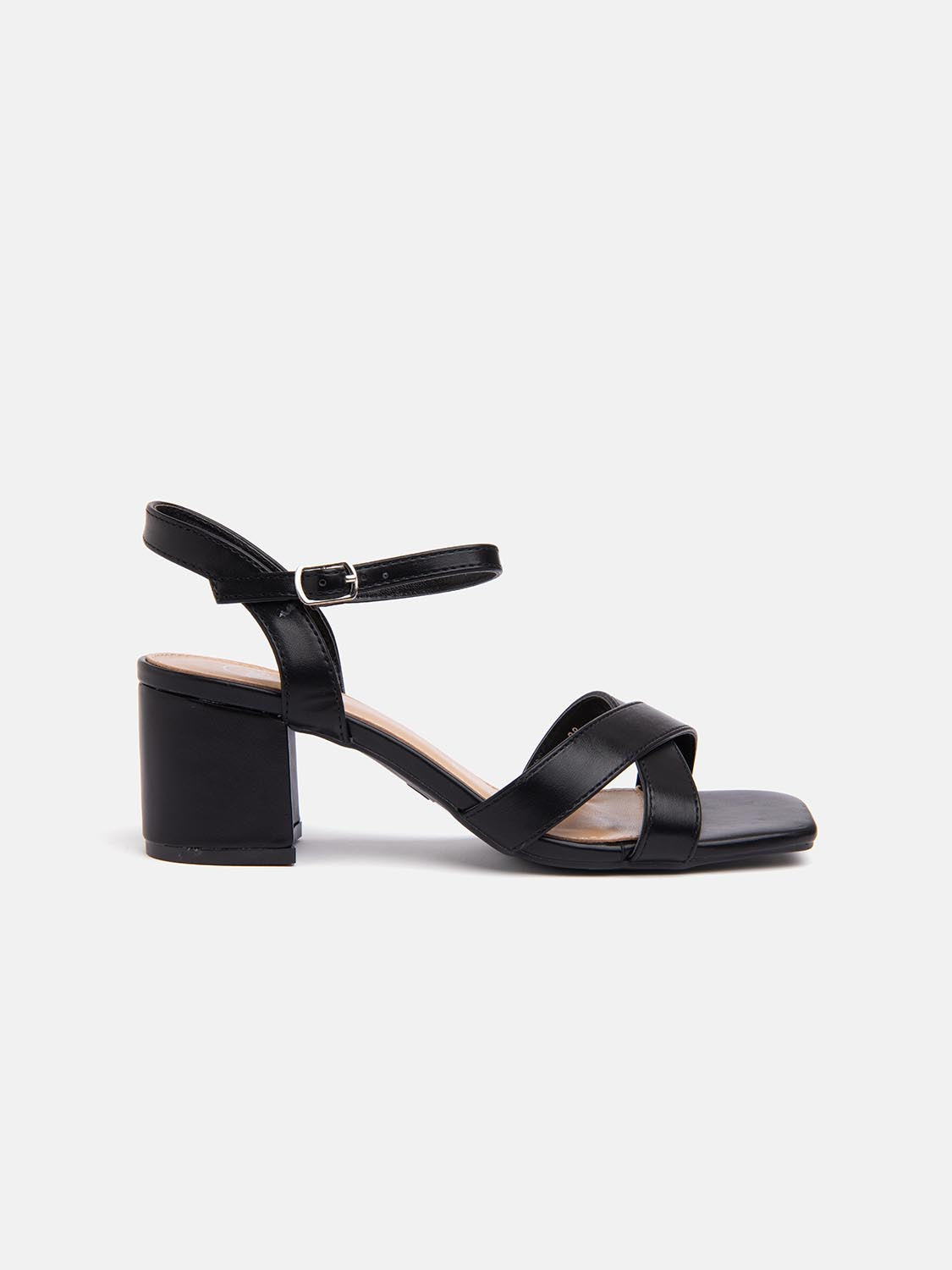 Sandal with crossed straps and wide heel - BLACK