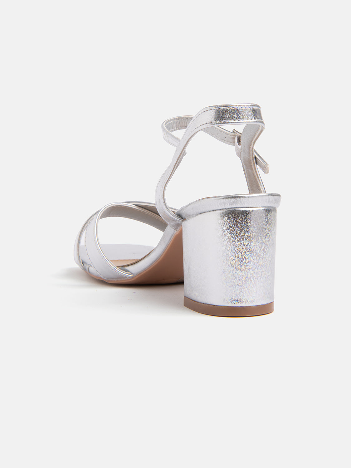 Sandal with crossed straps and wide heel - SILVER