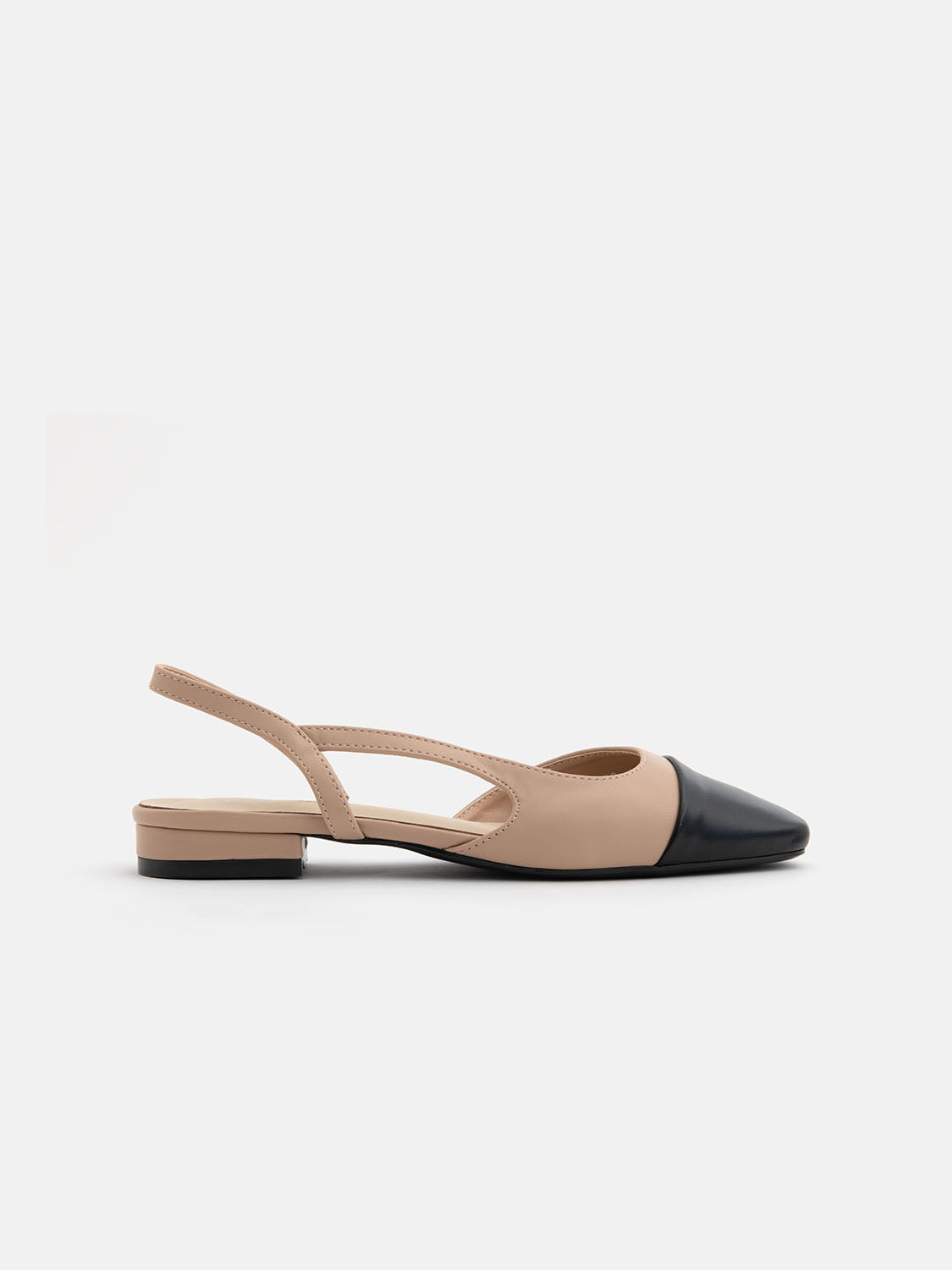 Two-tone flat ballet flat with round toe - NUDE