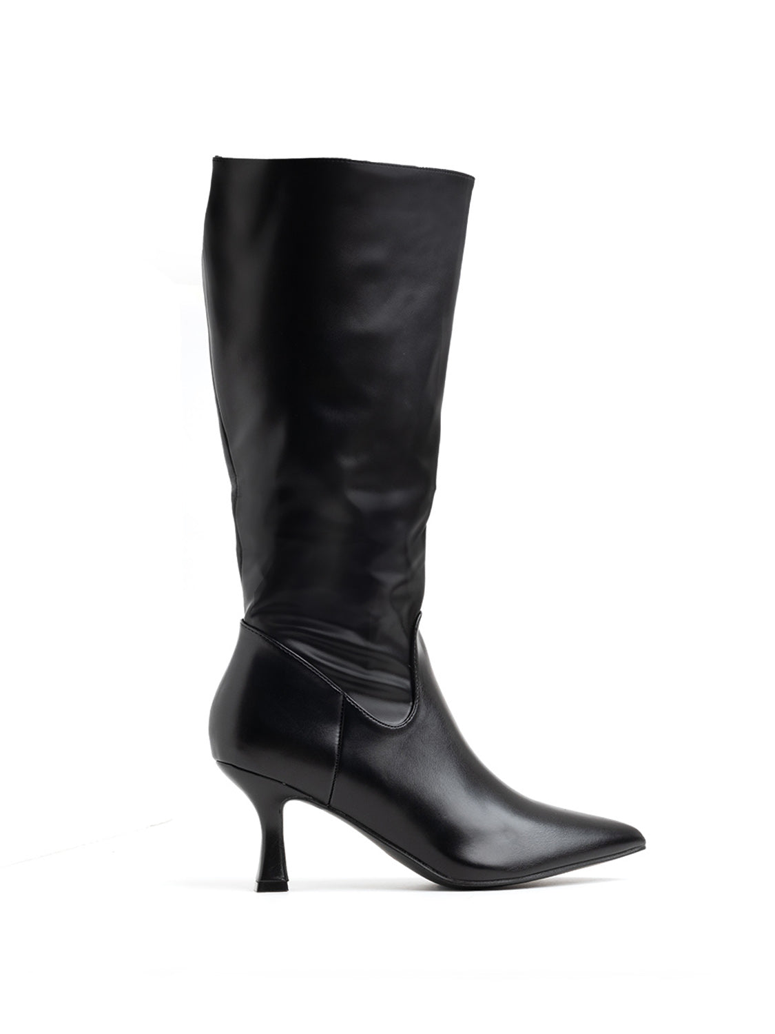 Pointed toe boot with spool heel - BLACK