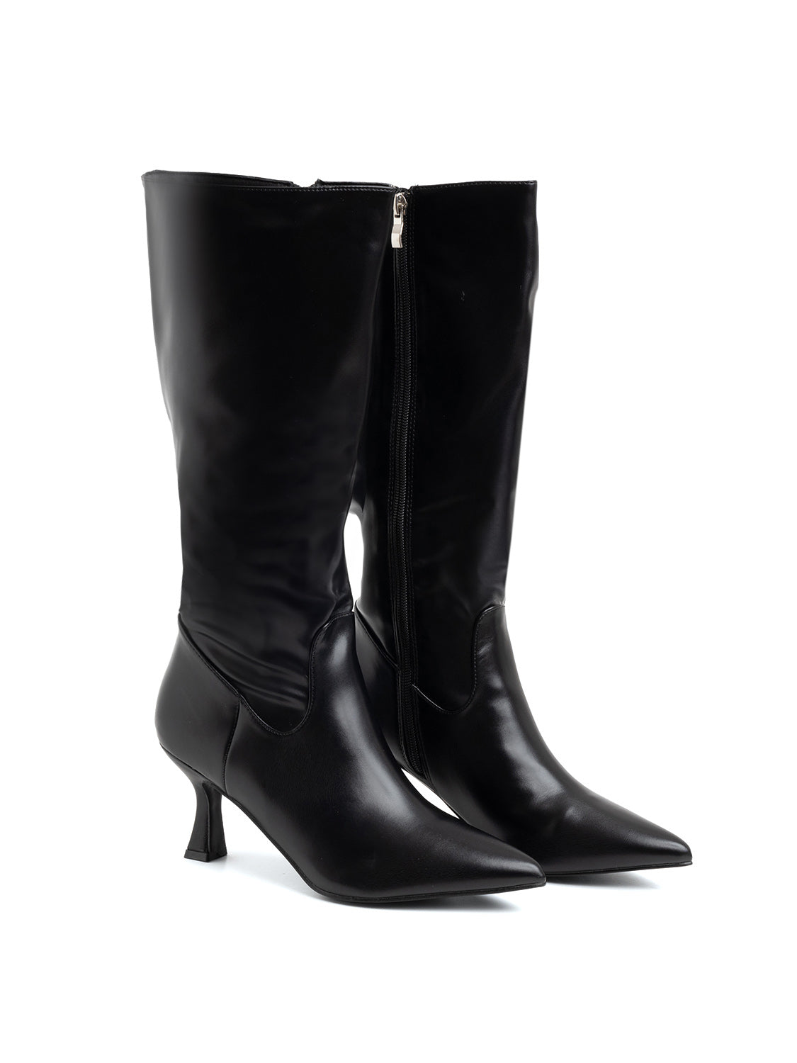 Pointed toe boot with spool heel - BLACK