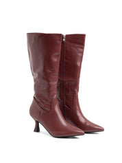Pointed toe boot with spool heel - WINE