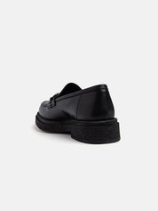 Genuine leather moccasin high bottom with accessory - BLACK